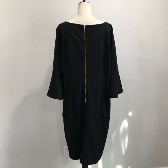 NWT CALVIN KLEIN Black 3/4 Bell Ruffle Sleeve Zip Back Dress - Picture 9 of 11